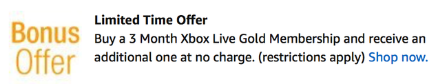 Illustration for article titled Amazon's Selling Six Months of Xbox Live Gold For $15, For Some Reason